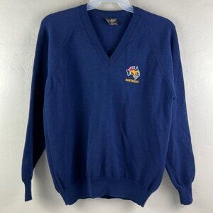 Vtg Goodman of Melbourne Wool Sweater navy blue Women's Medium v-neck